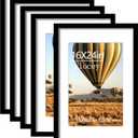 16x24 Picture Frame Set of 5, Black Poster Frame, Display Pictures 12 x 18 with Mat or 16x 24 Without Mat for Horizontal or Vertical Wall Mounting, Wall Gallery Frame for Artwork