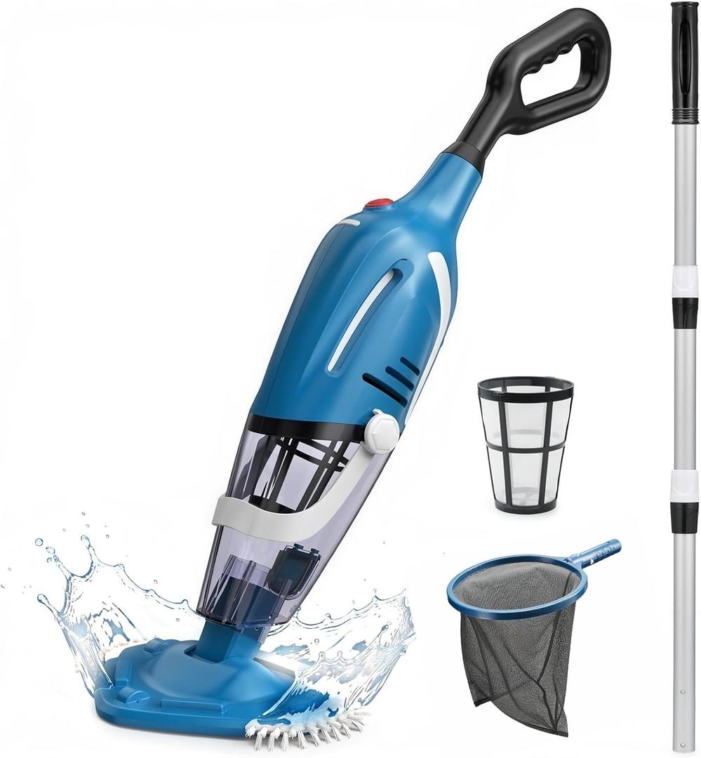Enhulk Cordless Pool Vacuum with Pool Net, Upgraded 80 Mins Runtime, 18.5 GPM Powerful Suction, 76.8'' Telescopic Pole, 1 Filters, Handheld Pool Cleaner for Above Ground & Inground Pools, PC40