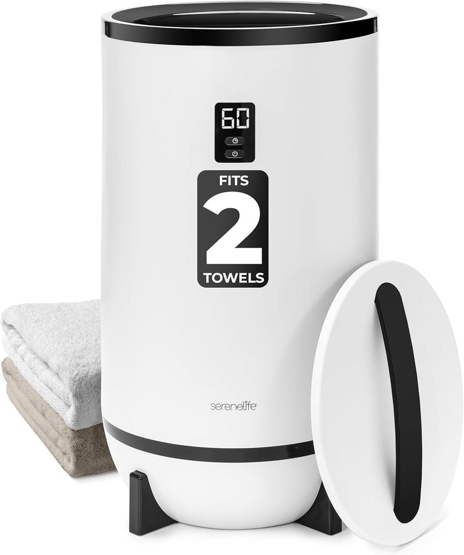 SereneLife Towel Warmer Bucket Style  Portable Blanket Heater for Spa and Bathroom, Large Capacity, Customizable Fragrance, Auto Shut-Off, Fits 2 Large Towels or Blankets, One-Touch Control, Black
