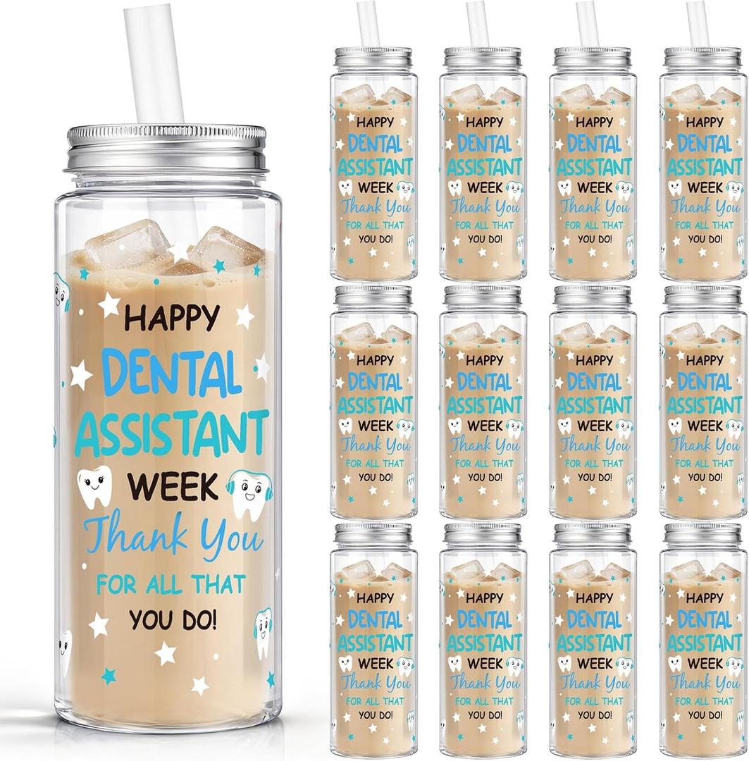 Vesici 24 Pcs Dental Assistants Week Gift 14.2oz Thank You Gifts Tumbler with Lid and Straw Dental Assistants Appreciation Party Favors Decorations Plastic Reusable Tumbler for Women Men Coworker