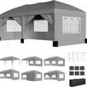 10X20FT Pop Up Wedding Party Tent with 6 Sidewalls, Heavy Duty Commercial Outdoor Canopy All Season Wind & Waterproof Canopy Gazebo with Storage Bag, Gray
