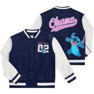 Disney Lilo & Stitch Minnie Mouse Girls Letterman Varsity Bomber Jacket for Big Kids, Size 10