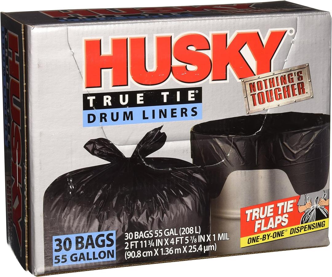 Husky HKK55030B True Tie 55-Gallon Drum Liners, 30-Count
