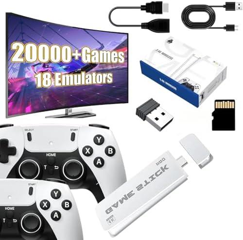 Wireless Retro Game Console Built-in 20000+ Classic Video Games, Retro Game Stick 4K HDMI Output and Dual 2.4GHz Wireless Controller, Plug and Play Video Games for TV, Gift for Easter