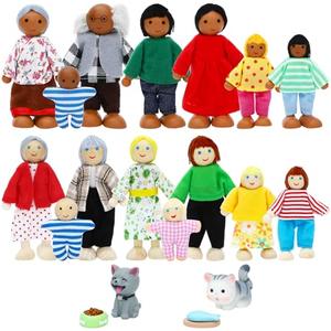 ONEST 20 Pieces Wooden Dollhouse Family Set Mini People Figures Dog Cat Sets Dollhouse Dolls Wooden Doll Family Pretend Play Figures Accessories for Pretend Doll House Toy