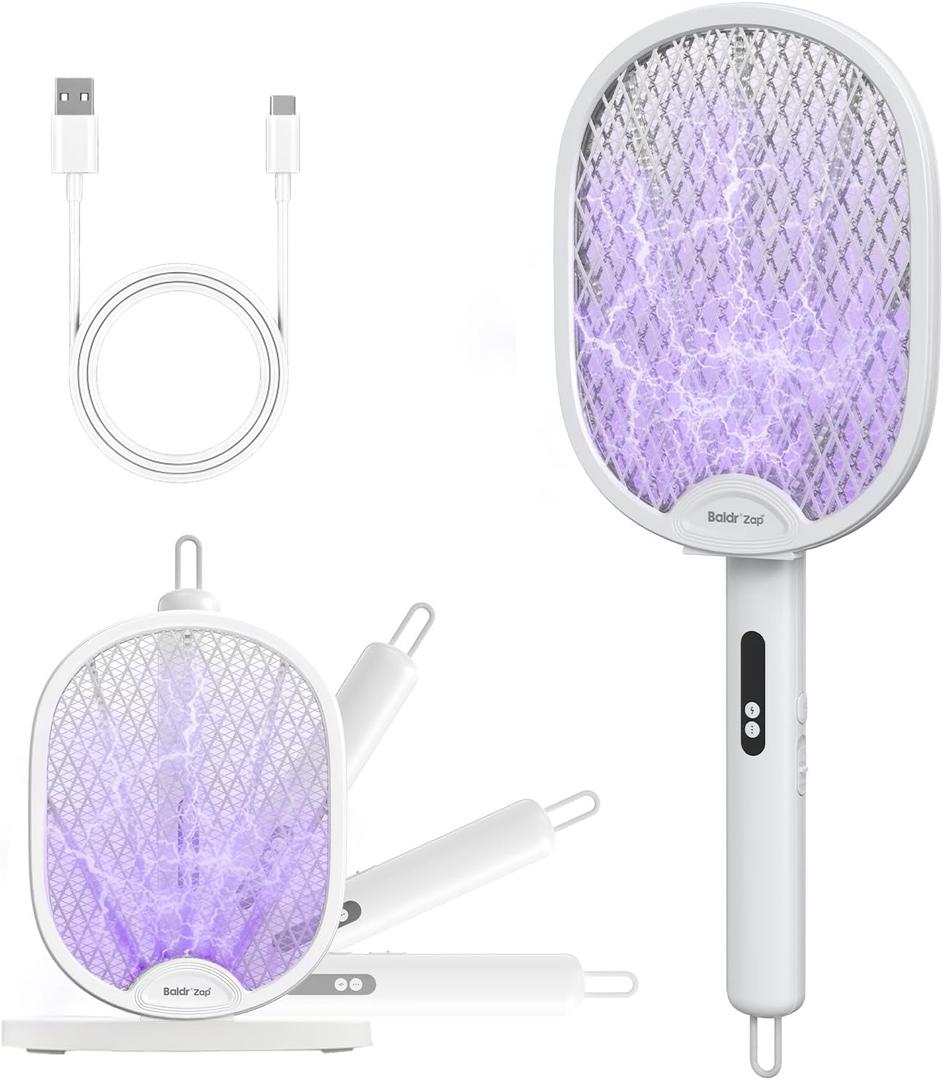 Electric Fly Swatter 3000V Rechargeable Bug Zapper Racket, Dual Modes Mosquito Killer with Purple Light, 3-Layer Safety Grid for Home Bedroom Kitchen Office Patio Camping Indoor Outdoor