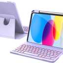 RAYMCRAFT for iPad 11th(A16, 2025)/10th Generation Case with Keyboard, 360 Rotatable Case & Detachable Backlit Keyboard, Precision Cutouts and Pen Holder for iPad A16 11''/10th 10.9'', Purple