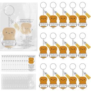 15 Sets Inspirational Gifts for Women Emotional Support Chicken Nugget Keychain Funny Keychain with Inspirational Card and Organza Bag Positive Cartoon Key Ring Christmas Employee Appreciation Gifts