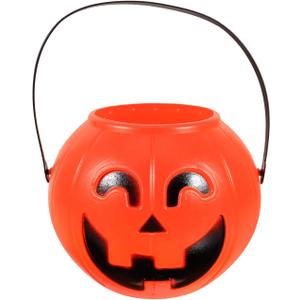 BESTOYARD Halloween Pumpkin Bucket 7-Inch Plastic Candy Pail with Handle Jack O Lantern Design Portable Trick or Treat Candy Holder for Kids Party