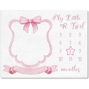 Mindsoft Trendy Pink Bow Coquette Baby Milestone Blanket Coquette Flannel Blanket Newborn Infant Swaddle Growth Baby Frame for Boys Girls Nursery (Bow, Pink)