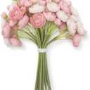 18Pcs Mini Ranunculus Artificial Flowers (1.5" Head) - Premium Faux Silk Filler Flowers for Wedding Bouquet, DIY Centerpieces - Vibrant Green Stems (Fresh Look) - Dusty Rose