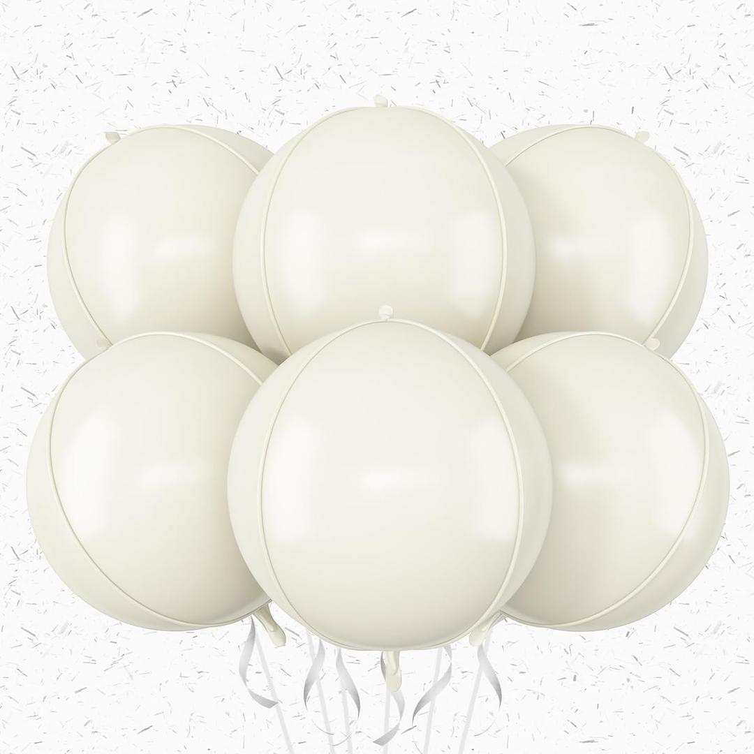 6Pcs Cream White Round Foil Balloons,Giant 4D Round Ball Balloon,22 Inch Balloons for Birthday Baby Shower Engagement Party Decorations