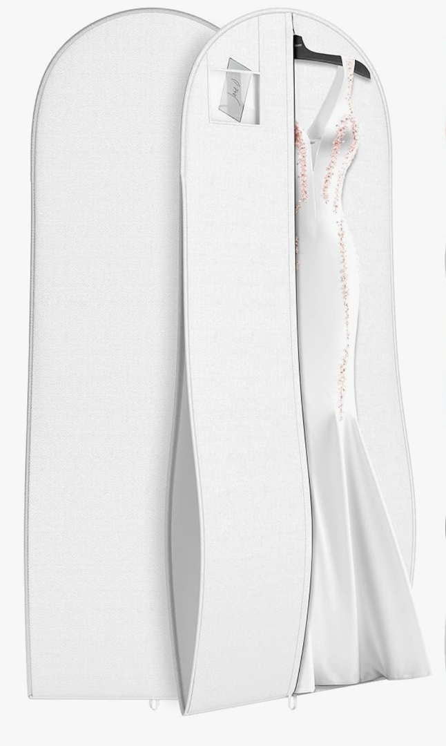 72" Tapered Long Dress Bags for Gowns - Wedding Dress Garment Bag for Dresses - Long Garment Bags for Hanging Clothes & Closet Storage, Dress Bag for Airplane White