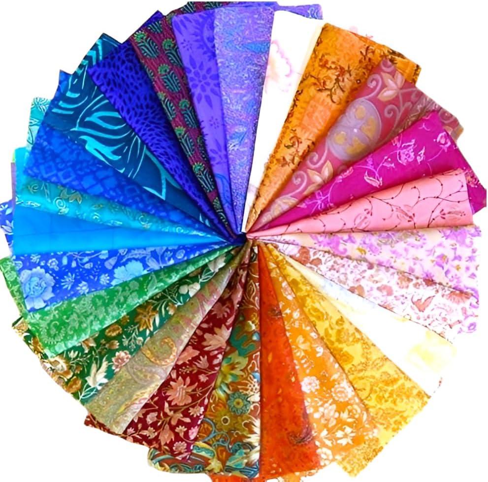 RAJBHOOMI HANDICRAFTS Rajbhoomi 25 Pieces Of Vintage Silk Remnants, Silk Fabric Scraps, Easter Egg Dyeing Silk Scraps, Silk Recycled Craft Fabric (8 X 8 Inches)