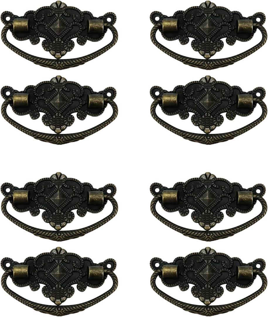 8pcs Vintage Antique Cabinet Bail Pull Handle Bronze Drop Ring Pulls 2.5" Holes Center with Screws