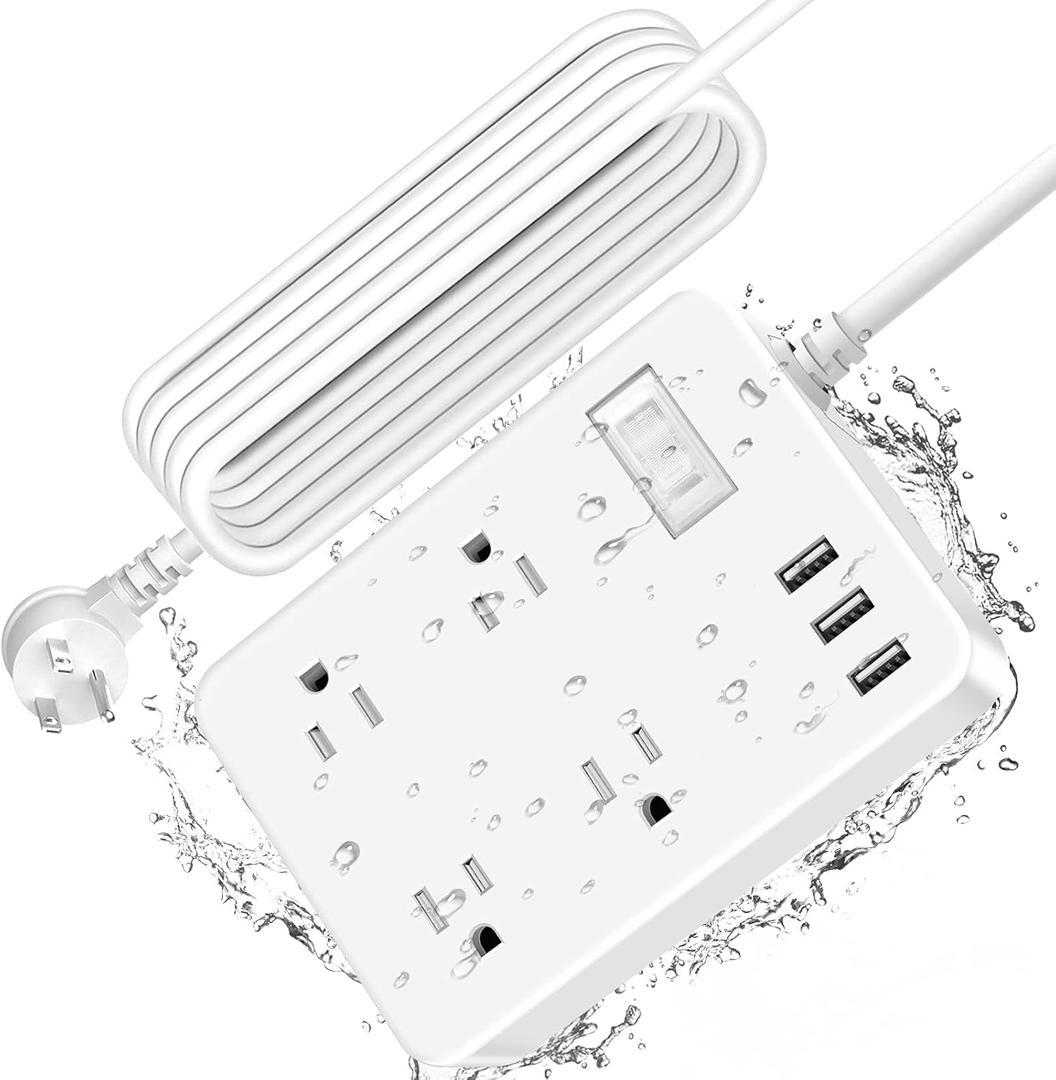 Outdoor Power Strip Weatherproof with USB,Waterproof Power Strip with 4 Wide Spaced Outlets,1700 Joules Surge Protector,15 Ft Extension Cord Power Strip with Low Profile Flat Plug (White)