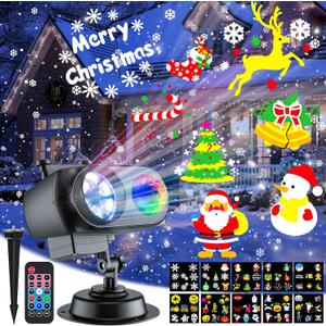 Christmas Projector Lights Outdoor 2025 Upgraded, 4/6/8 Theme Patterns Adjustable Snowflake Projector with Timer, 2 in 1 LED Holiday Projector Lights for Christmas, Halloween Decoration