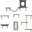 NUNU LAB Cat Wall Shelves, 6 Pcs Luxury Wall-Mounted Cat Climber Set, Indoor Cat Furniture with 1 Condos House, 2 Cat Wall Shelves, 1 Scratching, 1 Bridge Ladder, 1 Scratching Pad, Dark Gray