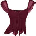 BEAUDRM Women's Y2k Ruffle Tank Tops Ruched Sheer Mesh Sweetheart Neck Sleeveless Crop Tops Night Out Outfit Burgundy X-Small