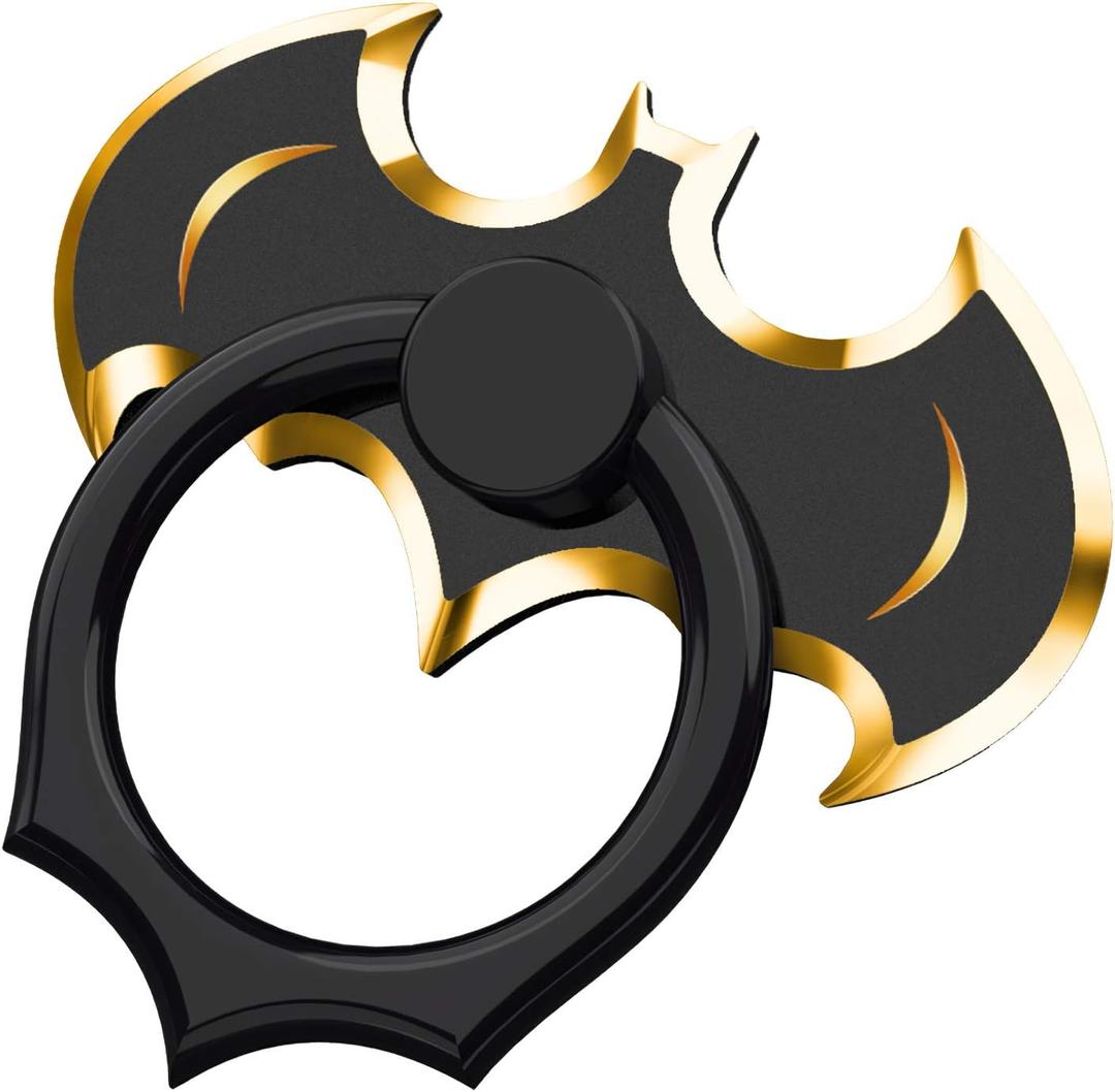 Bat Phone Ring Stand Holder - OATSBASF Cell Phone Ring Holder Finger Grip 360 Degree Rotation Compatible with iPhone 16/15/14/13/12 Pro Max and Other SmartphonesBlack+Gold