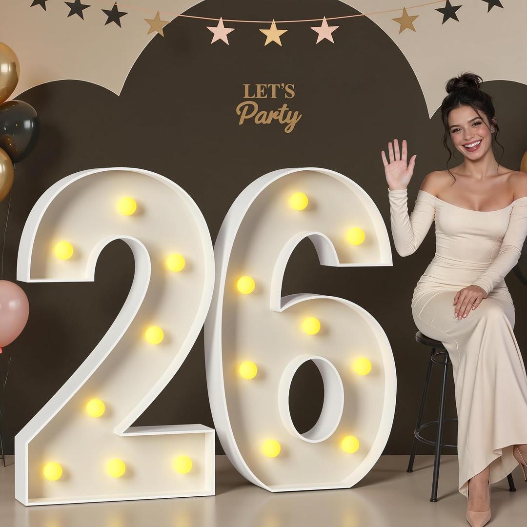 Mixifox 26 Light up Numbers for Graduation, New Year Party Decorations, 3FT 2026 Marquee Numbers, Big 26 Sign with Light for 26th Birthday, Anniversary Backdrop Decor