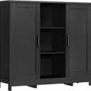 Iwell Storage Cabinet with 2 Doors and 4 Storage Shelves, Bathroom Cabinet, Cupboard for Living Room, Home Office, Entryway, Black