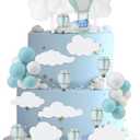 Cheereveal Hot Air Balloon Cake Decorations - Blue Hot Balloon White Rain Cake Cupcake Toppers Ball Dessert Picks, Hot Air Balloon Theme Baby Shower Birthday Party Celebration Photo Props