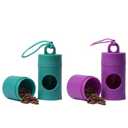 Dog poop bag holder-2 in 1 Dog Waste Bag holder Comes with pet snack box for Leash Lightweight Pet Waste Bag Dispenser，Equipped with nylon rope and buckle (Excluding dog waste bag)(Green+Purple) ﻿Pack Of 2