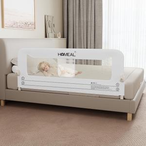 HOMEAL 59in Foldable Toddler Bed Rails, Bed Rail for Toddlers with U-Shape Base, Baby Bed Rail Guard for Twin, Full, Queen, King Beds, Bed Rail for Baby, White
