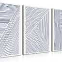 Abstract Wall Art Set of 3 - Modern Navy Blue Wall Decor Neutral Boho Lines Canvas Artwork Posters Prints Framed 1216 Inch for Living Room Bedroom Office Home Decoration