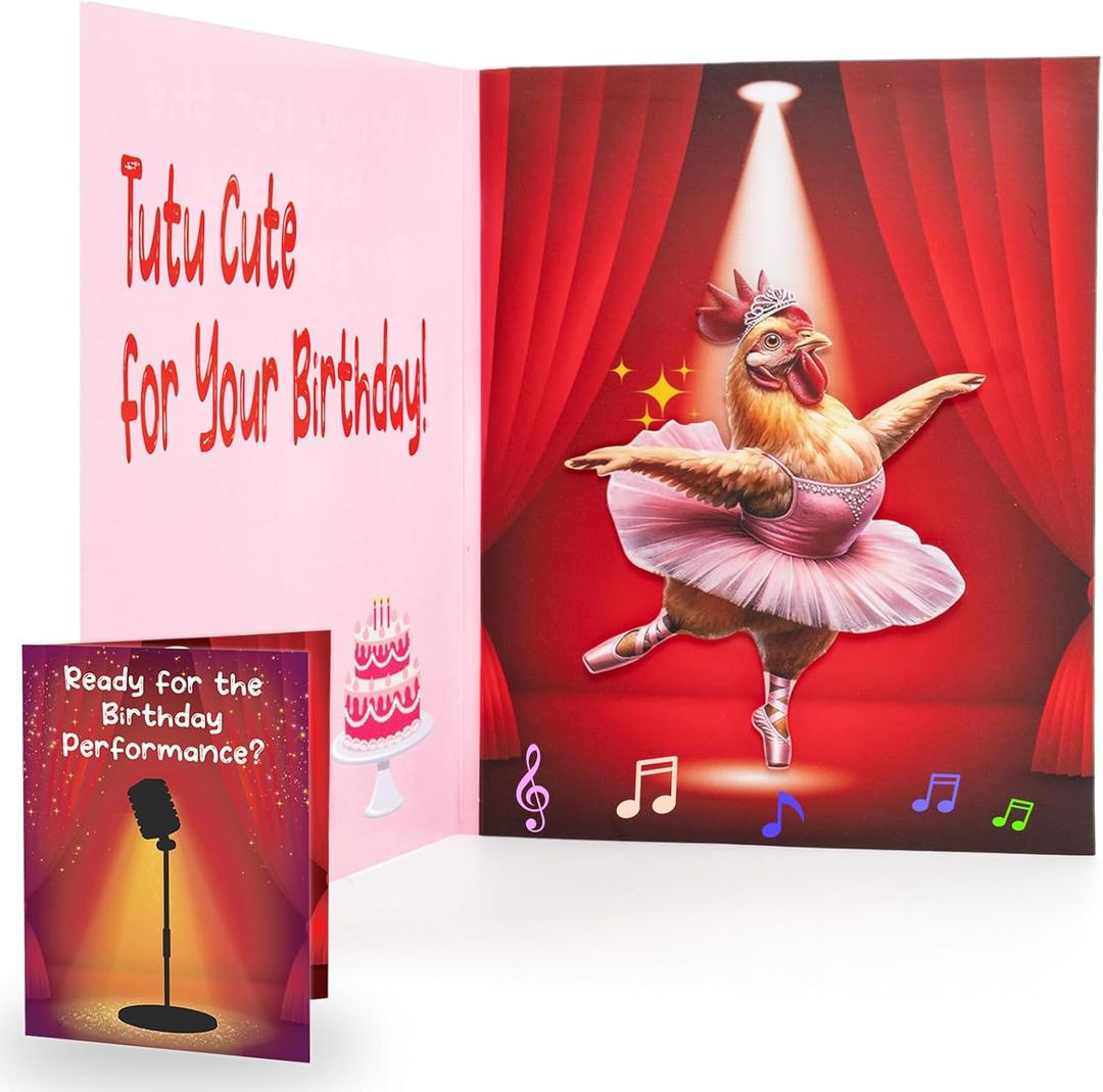 Ballet Birthday Card with Music & Motion, Cute Chicken Musical Birthday Cards for Girl, Sister, Granddaughter, Daughter, Mom, Pop Up Birthday Card for Kids, 5.9"x7.9"