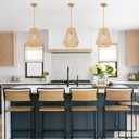 Woven Pendant Lights Hanging Lamp with 12" Hand Rattan Basket Shade Antique Brass Brush Paint Finish for Kitchen Island Farmhouse Dining Room Bar Bedroom Foyer Hallway