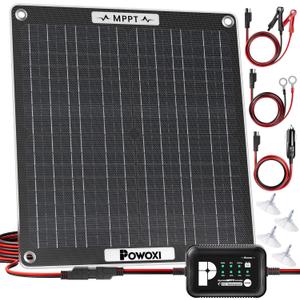 POWOXI 30W Solar Battery Charger: 12V Solar Car Battery Trickle Maintainer - with MPPT Controller Parameter Adjustable - for RV Boat Marine Motorcycle Trailer Truck Tractor - Solar Panel Kit
