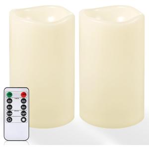 NURADA 6" x 4" Large Outdoor Flameless Candles - Waterproof LED Pillar Flickering Candle Battery Operated with Timer Remote Control for Patio Porch Lanterns Decor - Long Lasting Set of 2 (Ivory White)