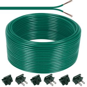 100FT SPT-2 Christmas Electrical Wire with 6pcs Vampire Plugs, 18/2 Gauge Low Voltage Extension Cord, 18 AWG 2-Conductor Flexible Wire for Outdoor Holiday Lights, Landscape Lighting