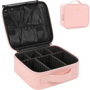 Relavel Travel Makeup Train Case Cosmetic Case Organizer Portable Artist Storage Bag with Adjustable Dividers for Cosmetics Makeup Brushes Toiletry Jewelry Digital Accessories (Pink) (Small)
