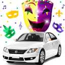 Leyndo 4 ft Mardi Gras Golf Cart Parade Inflatable Decoration Outdoor Parade Car Decor PVC Blow up Jester with LED Lights, Carnival Mask Sign Decorations for Car Roof Carnival Holiday Party Outdoor