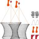VEVOR Double Ring Crab Trap, 24 inch Top, 20 inch Bottom, Two Rings Crab Kit, Foldable Fishing Net with Gauge, 60 ft Rope, Wire Grid Bottom, Rock and Blue Crab, Dock & Pier Crabbing, 2 Set