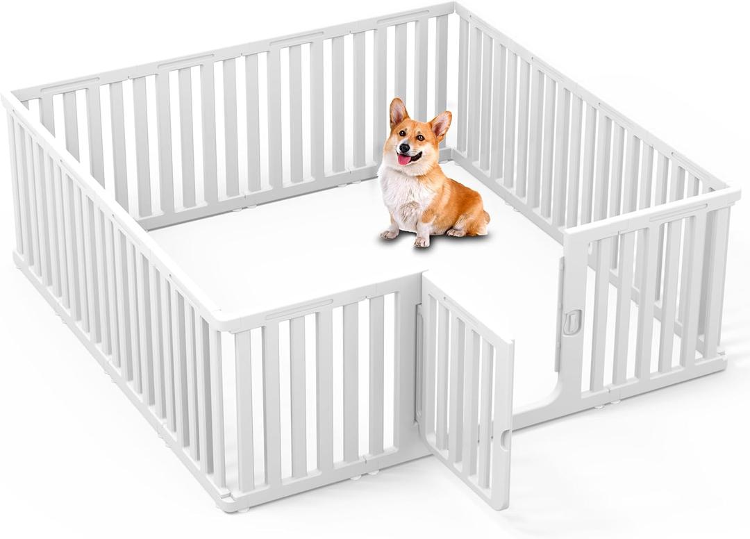 Anywish Plastic Dog Playpen for Indoor Outdoor, 15-Panel Portable Pet Fence, Puppy Playpen with Secure Locking Door Keep Pets Secure, Easy Assemble and Fold