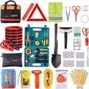 Vetoos Car Roadside Emergency Kit with Jumper Cables, Auto Vehicle Safety Road Side Assistance Kits, Winter Car Kit Essentials for Women and Men, with Car Repair Tool Set, Folding Survival Shovel
