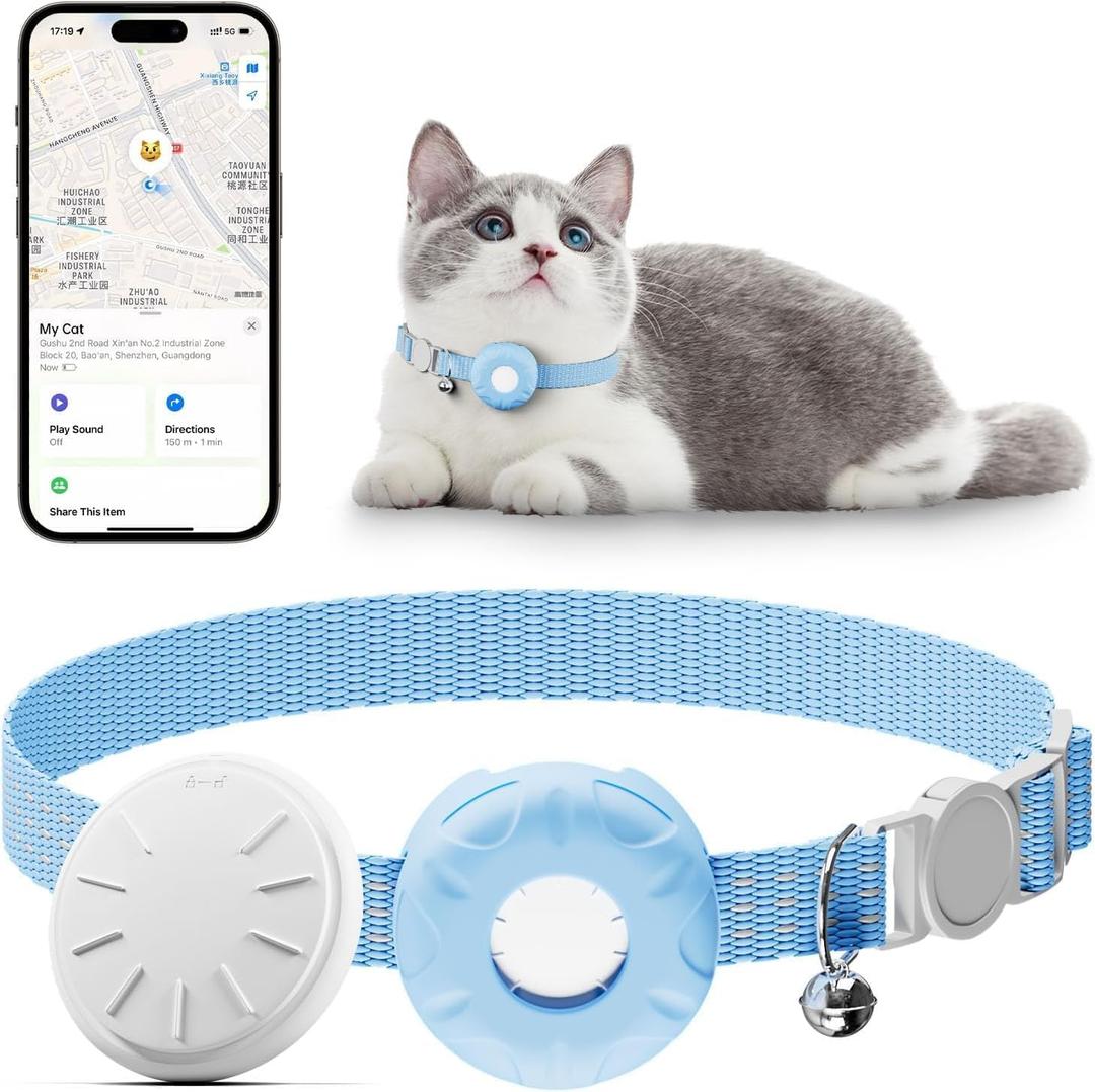 Pet Tracker for Cats,GPS Cat Tracker,Smart Pet Location Tracker with Collar and Holder,Waterproof Cat GPS Tracker Tracking Device,No Monthly Fee,Works with Apple Find My(iOS Only)-Blue