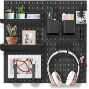 Wall Organizer Peg Board - Elevate And Declutter Your Gaming And Office - Create A Perfectly Structured Space(Black)