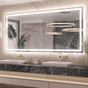 Keonjinn 72" x 36" Lighted Mirror for Bathroom Wall, LED Mirror with Frontlit & Backlit, Large Bathroom Mirror with Lights, Dimmable 3-Color Lights, HD Tempered Glass, UL-Listed LED Driver