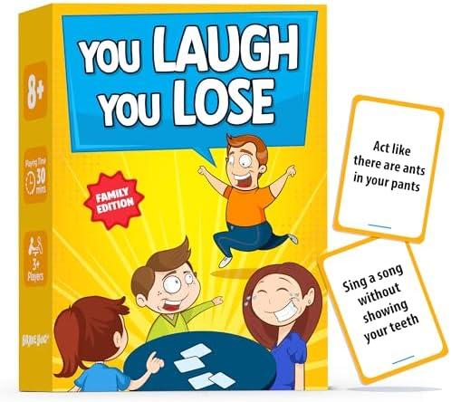 BRAVEBUG You Laugh You Lose Game - Funny Charades Kids Games - Board Games for Kids & Teens - Try Not to Laugh Challenge - Sleepover Party Supplies for Girls, Birthday Game for Family, Kids & Girls
