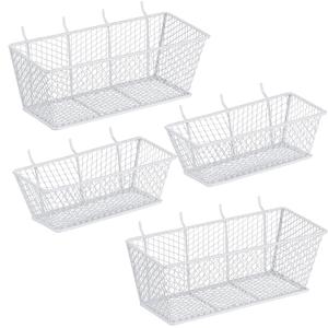 Sieral 4 Pcs Pegboard Baskets Metal Wire Shelf Baskets Peg Board Organizer Accessories Wall Mount Organizer Attachments for Garage Workbench Various Tool Accessories, 2 Sizes (White,Small, Medium)