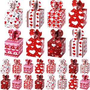 Chinco 24 Pcs Valentine's Day Gift Treat Boxes Valentines Cookie Boxes with Colorful Heart Shaped Design for Holiday Pastries for Doughnut Cupcakes Brownies Truffles Gift Giving