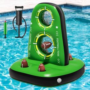 Inflatable Pool Football Toss Games, Water Football Target with 4 Balls & 2 Pumps, Stable Base & Dual Net Design, Outdoor Pool Toys for Kids & Adults