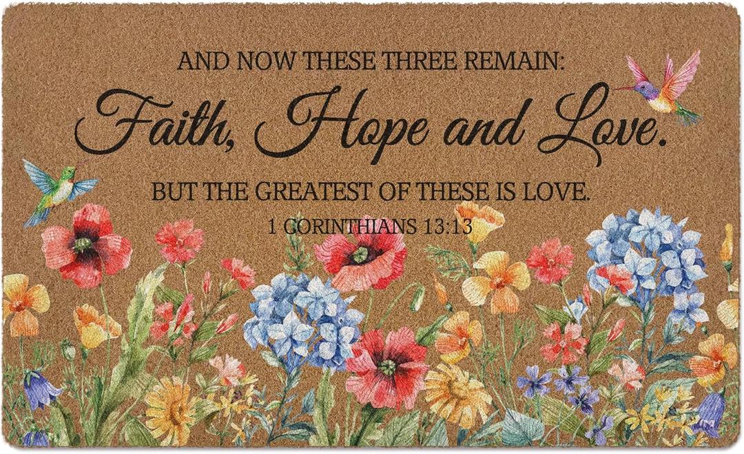Christian Floral Birds Door Mat, Bible Verse Doormat, Bird Flower Welcome Front Door Mat Indoor Outdoor Entrance, Botanical Artificial Coir Doormats Rugs for Patio Entry Kitchen Decor 30x17in