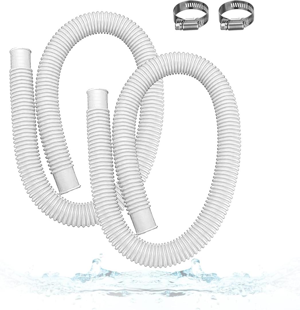 1.5" x 59" Pool Hoses for Above Ground Pools 2-Pack Pool Pump Replacement Hose with 8 Clamps, Compatible with Intex, Coleman, Summer Waves Pool Pumps & Filters (White 2pcs-1.5)