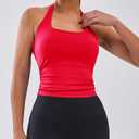 BMJL Womens Halter Built in Bra Workout Sports Tank Tops Buttery Longline Stappy Gym Crop Tops (Red, XL)